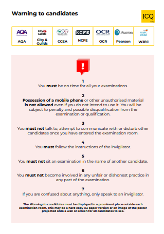 Warning to Candidates